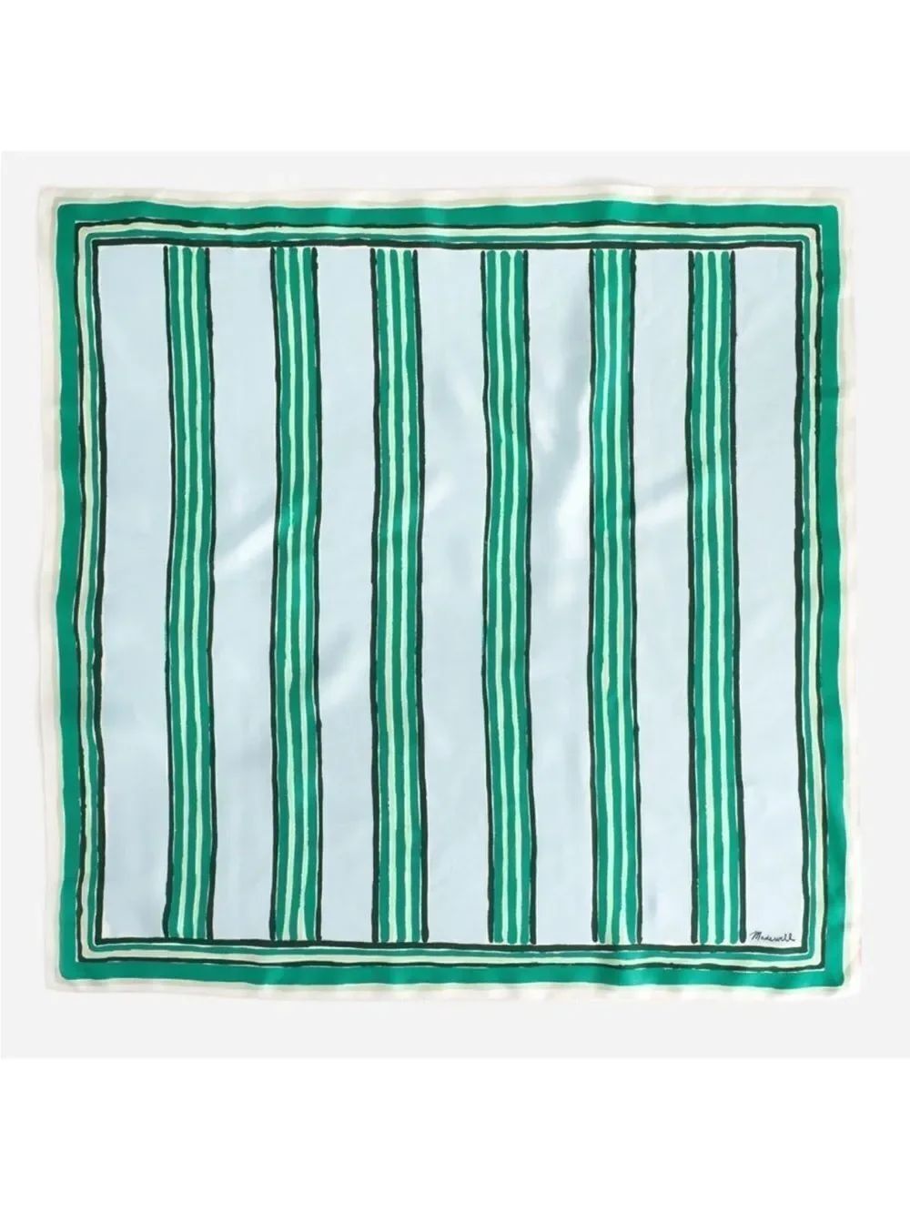 Madewell White Blue Shades of Green Square Silk Bandana Scarf